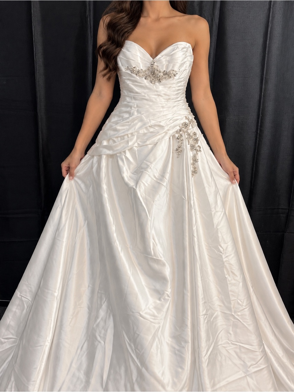 Demetrios White Satin Beaded Wedding Dress Style CB-7544 Size 12